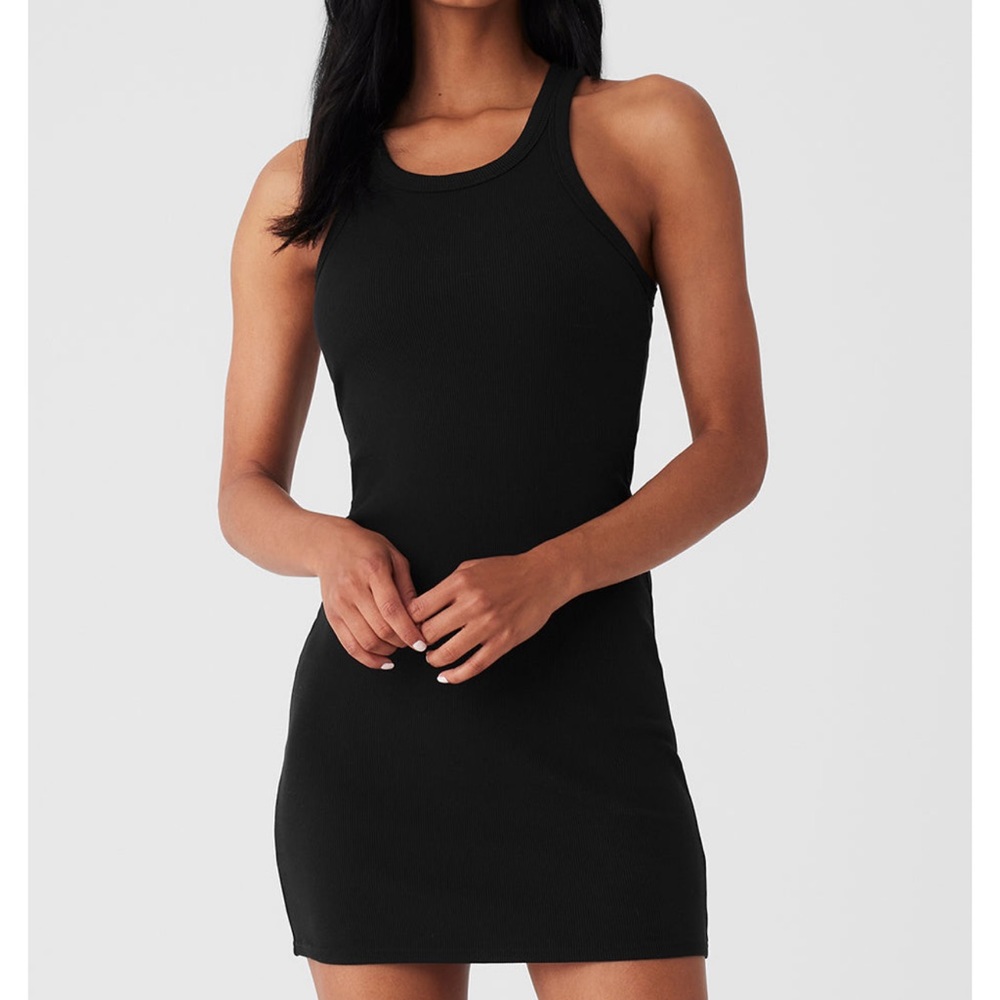 Alo Goddess ribbed tank dress in black size small